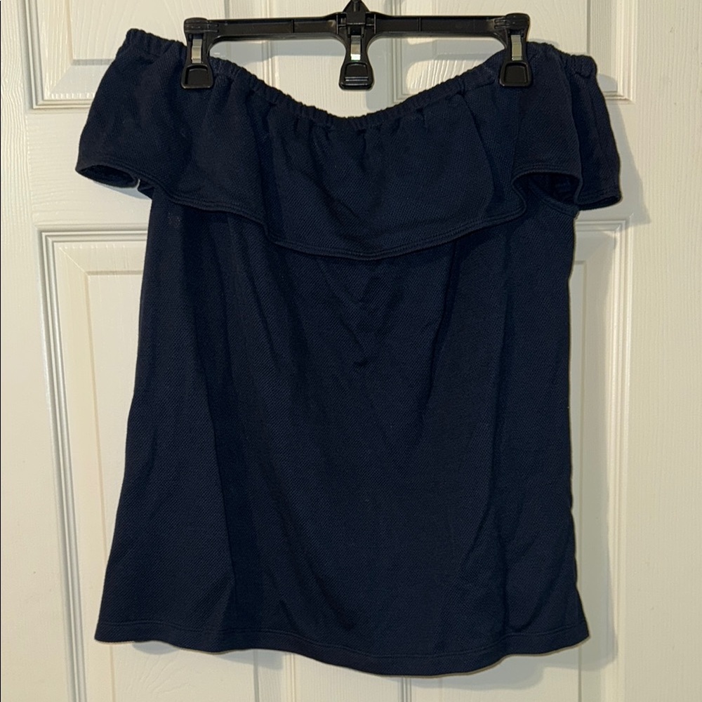 LOFT Navy Ruffled Off-Shoulder Blouse